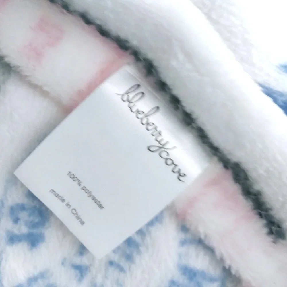 Paris Postmark Throw Blanket - White with Green, Blue & Pink Accents